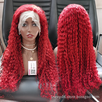 Pre plucked deep wave red lace front wigs for black women virgin brazilian hair transparent hd lace frontal red wigs human hair